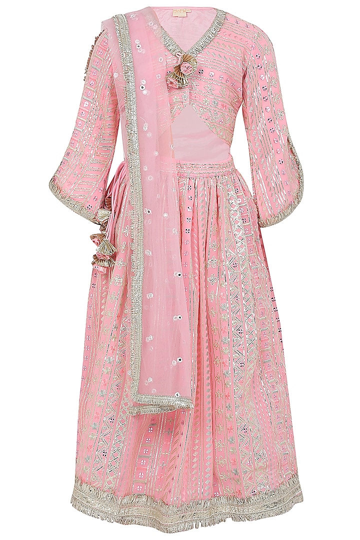 Pink Georgette Chikankari Lehenga Set For Girls by MINIME ORGANICS at Pernia's Pop Up Shop