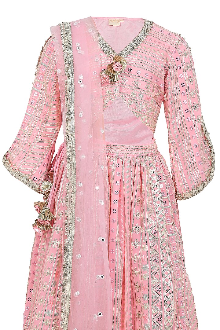 Pink Georgette Chikankari Lehenga Set For Girls by MINIME ORGANICS at Pernia's Pop Up Shop