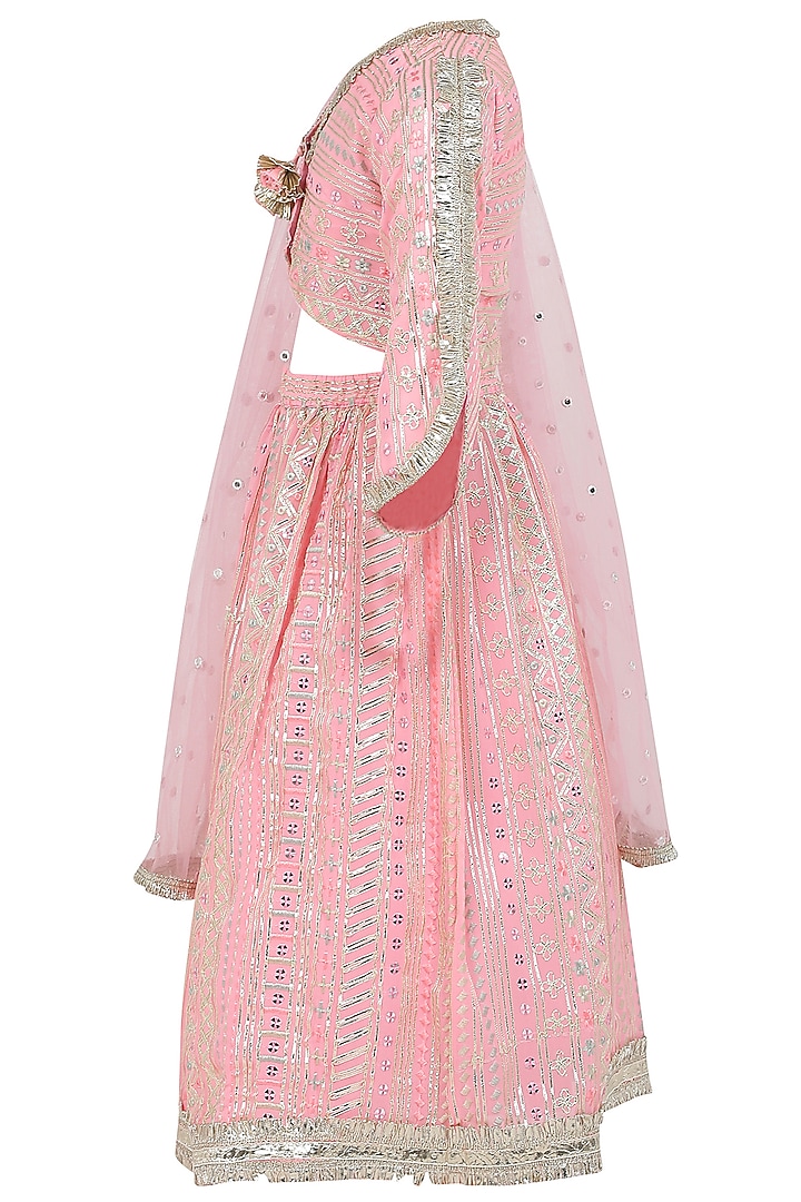Pink Georgette Chikankari Lehenga Set For Girls by MINIME ORGANICS at Pernia's Pop Up Shop
