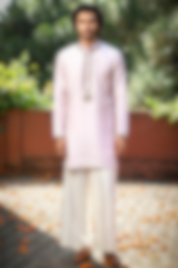 Lilac Silk Cutdana Embroidered Kurta Set by Mint Blush Men