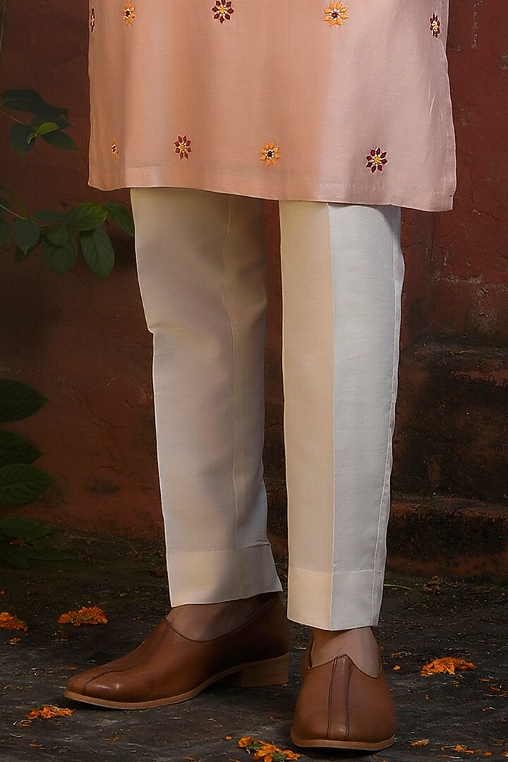 Rose Gold Silk Thread & Motif Hand Embroidered Kurta Set by Mint Blush Men at Pernia's Pop Up Shop