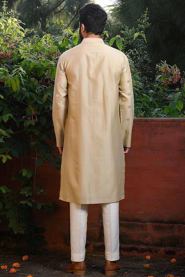 Pista Green Silk Motif & Mirror Embroidered Kurta Set by Mint Blush Men at Pernia's Pop Up Shop