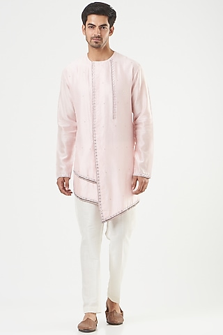 Baby Pink Embroidered Kurta Set by Mint Blush Men