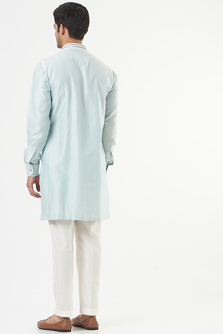 Powder Blue Embroidered Kurta Set by Mint Blush Men at Pernia's Pop Up Shop