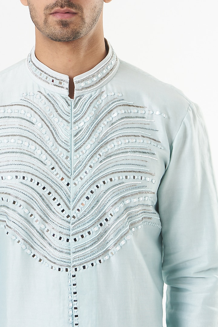Powder Blue Embroidered Kurta Set by Mint Blush Men at Pernia's Pop Up Shop
