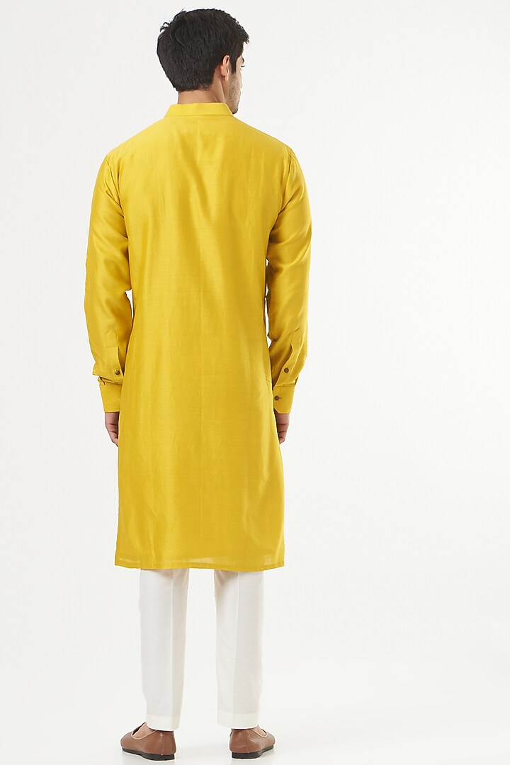Mustard Embroidered Kurta Set by Mint Blush Men at Pernia's Pop Up Shop