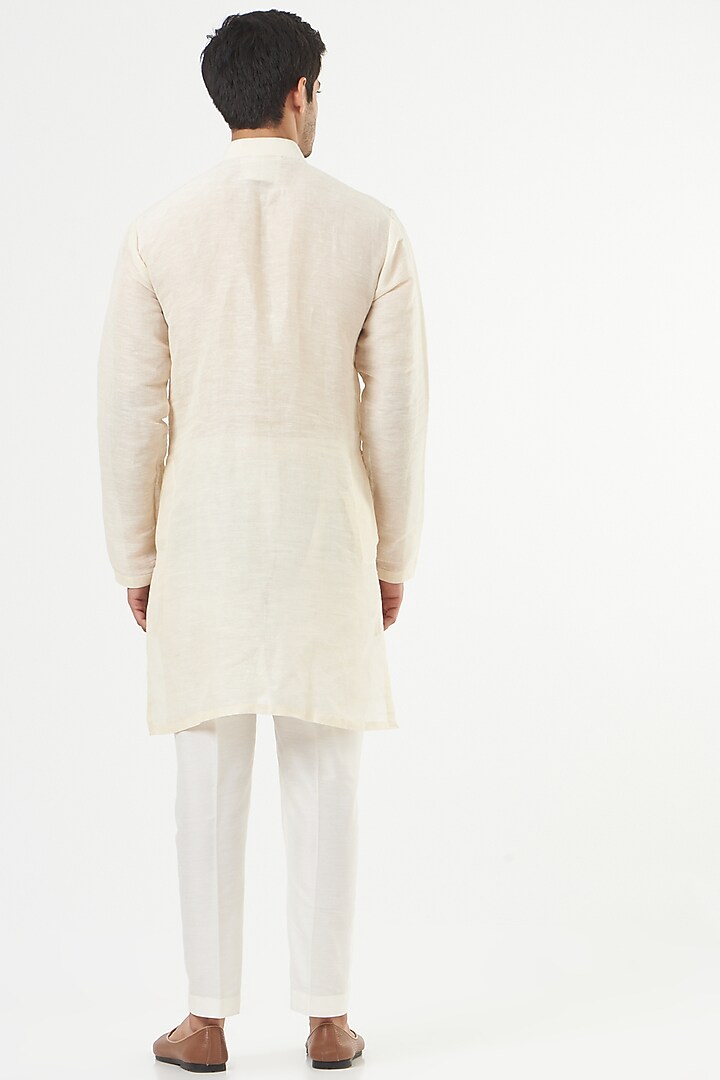 Ivory Silk Embroidered Kurta Set by Mint Blush Men at Pernia's Pop Up Shop