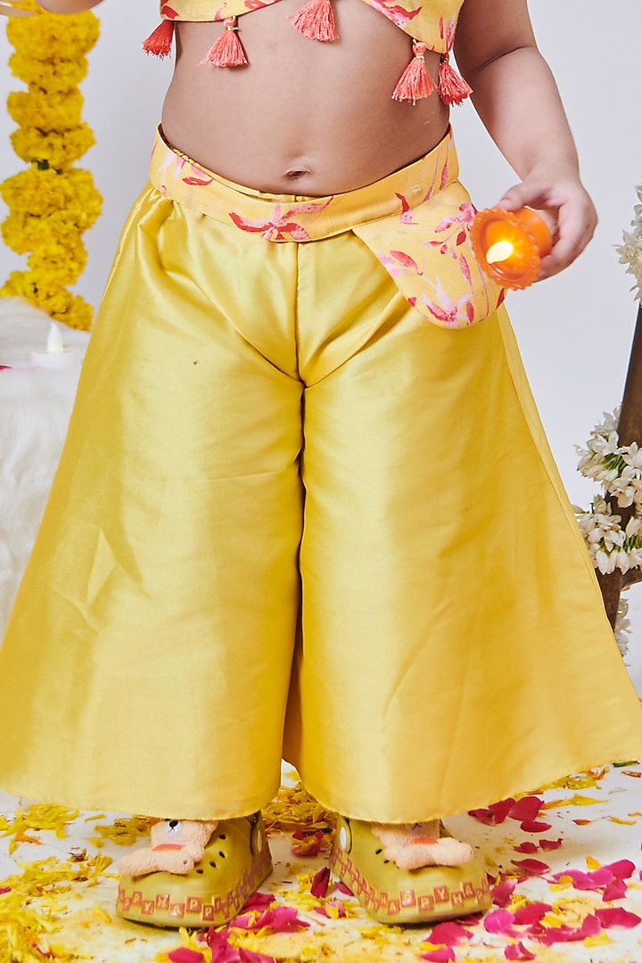 Yellow Taffeta Palazzo Set For Girls by Mini N More at Pernia's Pop Up Shop
