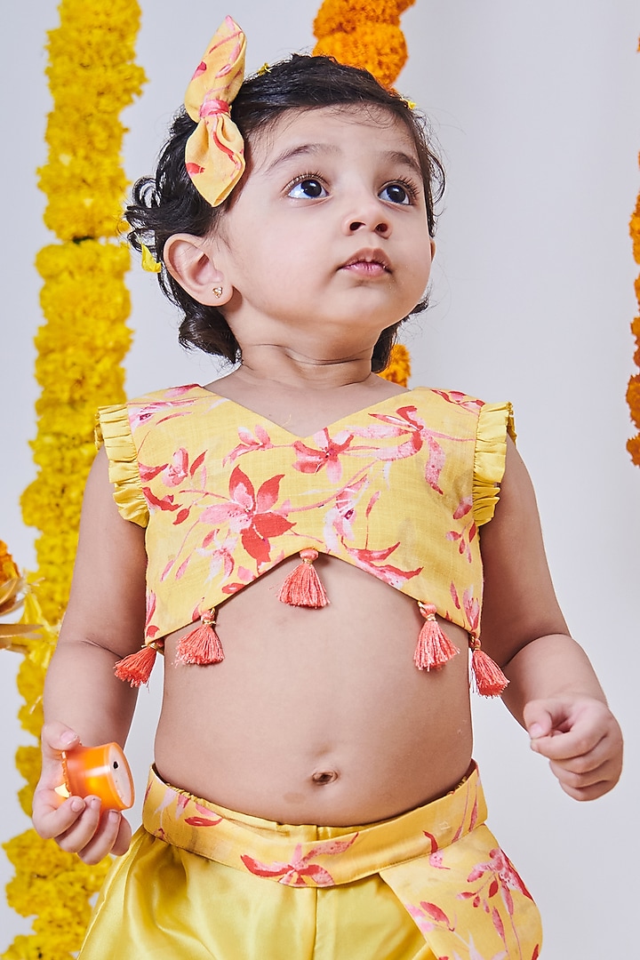Yellow Taffeta Palazzo Set For Girls by Mini N More at Pernia's Pop Up Shop
