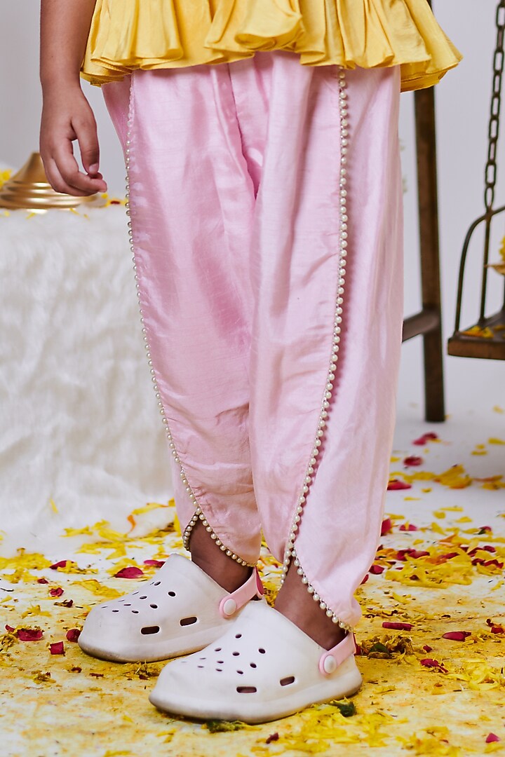 Pink Soft Silk Dhoti Pant Set For Girls by Mini N More at Pernia's Pop Up Shop