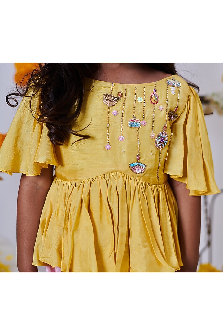 Pink Soft Silk Dhoti Pant Set For Girls by Mini N More at Pernia's Pop Up Shop