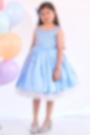 Blue Bridal Satin & Tulle Pearl Embroidered Dress For Girls by Mini N More at Pernia's Pop Up Shop