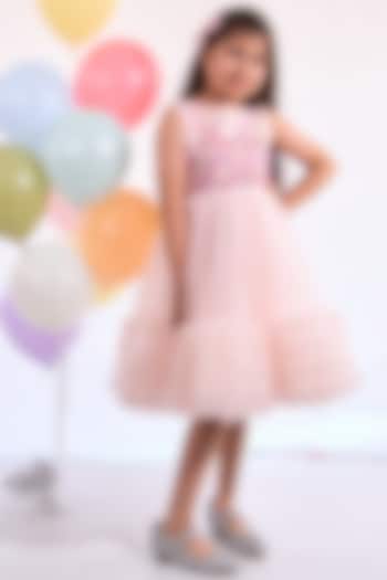 Blush Pink Soft Tulle 3D Floral Dress For Girls by Mini N More