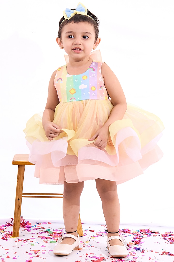 Multi-Colored Soft Tulle Sequins Embroidered Layered Dress For Girls by Mini N More at Pernia's Pop Up Shop