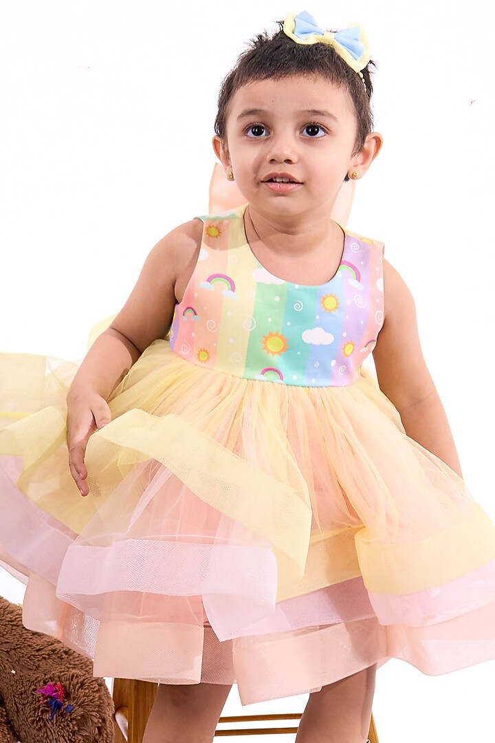 Multi-Colored Soft Tulle Sequins Embroidered Layered Dress For Girls by Mini N More at Pernia's Pop Up Shop