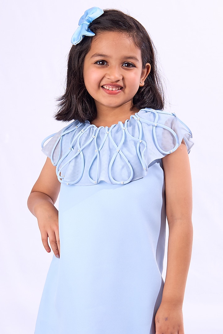 Baby Blue Scuba Crystal Embroidered Dress For Girls by Mini N More at Pernia's Pop Up Shop