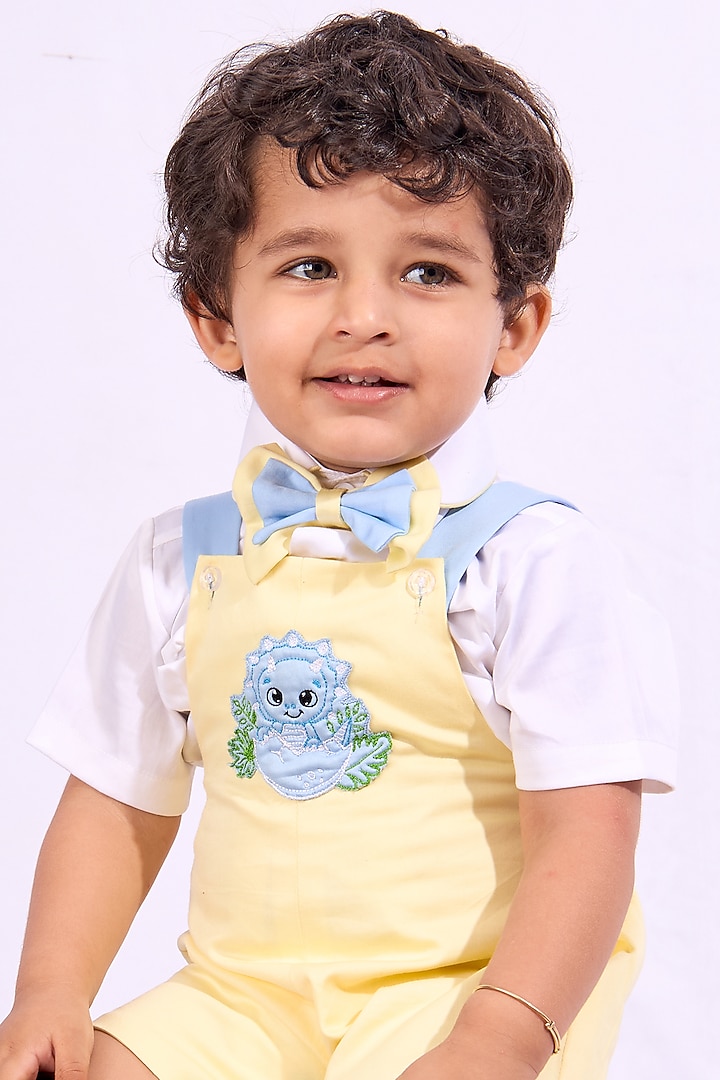 Yellow Cotton Lion King Embroidered Romper Set For Boys by Mini N More at Pernia's Pop Up Shop