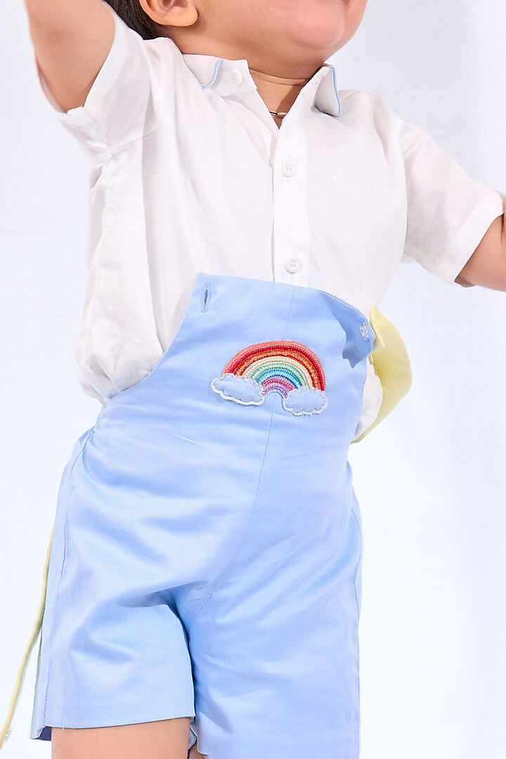 Blush Blue Cotton Rainbow Embroidered Romper Set For Boys by Mini N More at Pernia's Pop Up Shop
