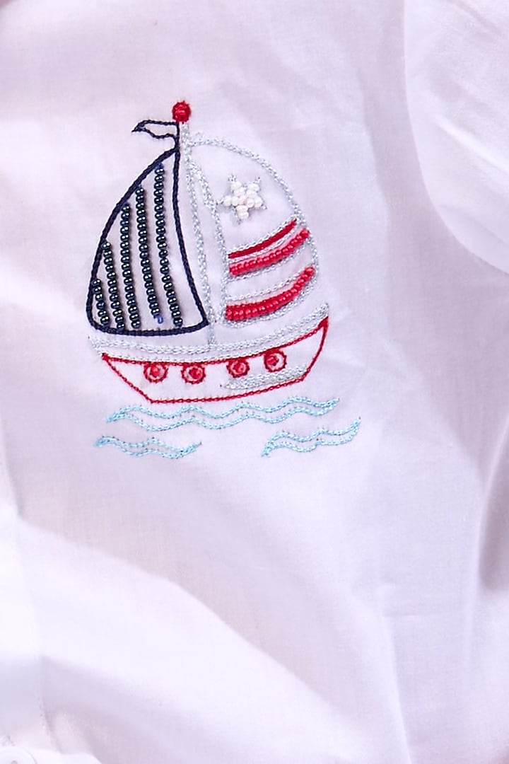White Cotton Sequins Bead Embroidered Shirt For Boys by Mini N More at Pernia's Pop Up Shop