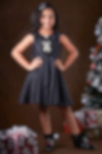 Black Taffeta Silk Pearl Embellished Dress For Girls by Mini N More