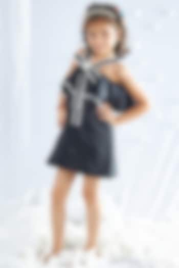 Black Taffeta Silk Pearl Embellished Dress For Girls by Mini N More