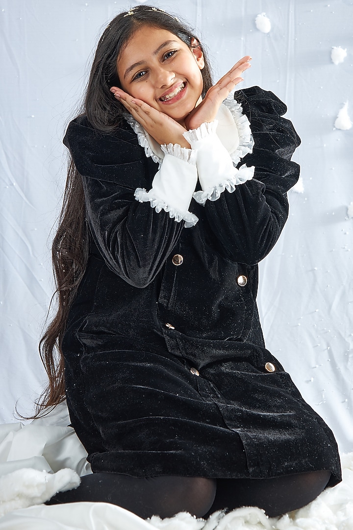 Black Velvet Ruffled Dress For Girls by Mini N More at Pernia's Pop Up Shop