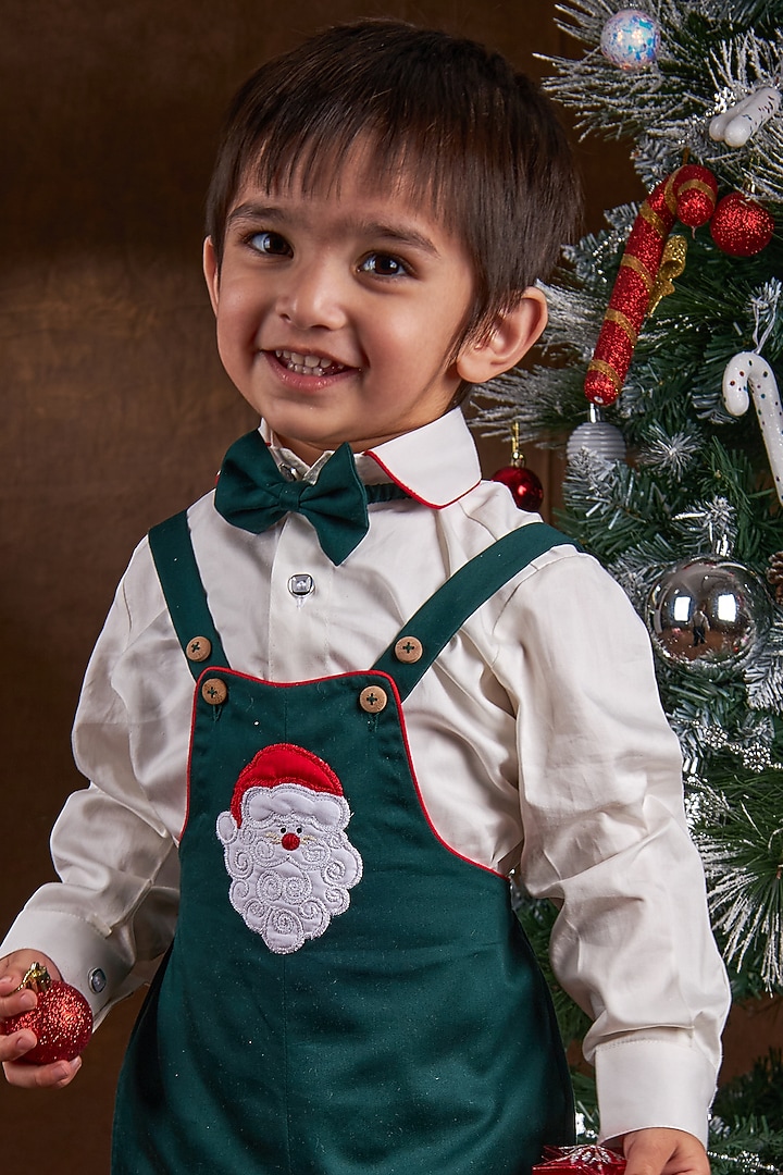 Pine Green Cotton Silk Blend Romper Set For Boys by Mini N More at Pernia's Pop Up Shop