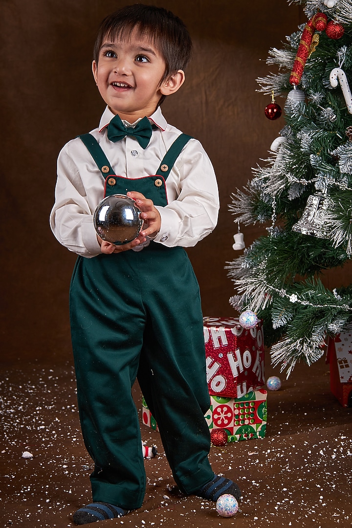 Pine Green Cotton Silk Blend Romper Set For Boys by Mini N More at Pernia's Pop Up Shop