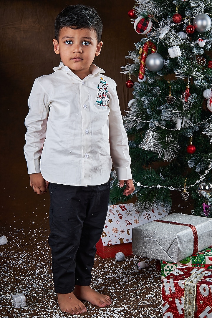 White Cotton Shirt For Boys by Mini N More