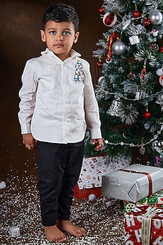 White Cotton Shirt For Boys by Mini N More