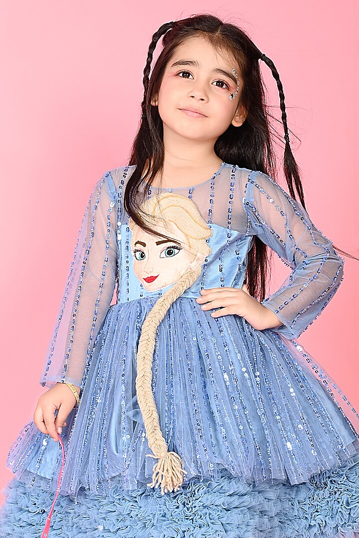 Frozen Blue Net & Satin Dress For Girls by MISS NAKHREBAAZ at Pernia's Pop Up Shop