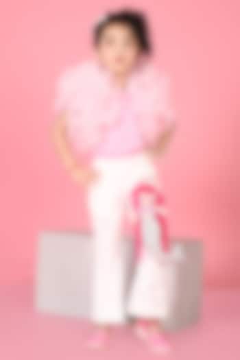 Pink & White Net Ruffled Co-Ord Set For Girls by MISS NAKHREBAAZ