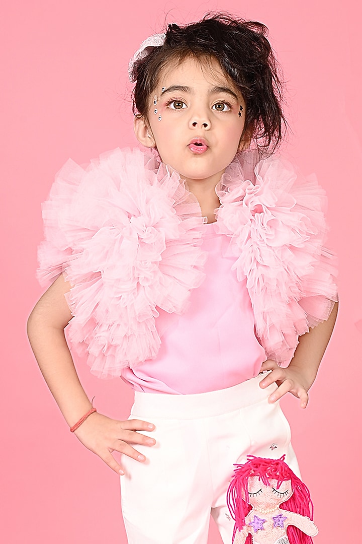 Pink & White Net Ruffled Co-Ord Set For Girls by MISS NAKHREBAAZ at Pernia's Pop Up Shop