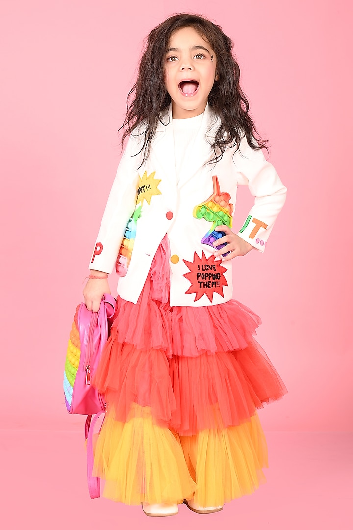 Multi-Colored Net & Japanese Fabric Skirt Set For Girls by MISS NAKHREBAAZ