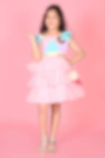Pink Japanese & Net Patchwork Dress For Girls by MISS NAKHREBAAZ at Pernia's Pop Up Shop