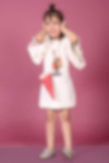 White Japanese Fabric Hand Embroidered Dress For Girls by MISS NAKHREBAAZ at Pernia's Pop Up Shop