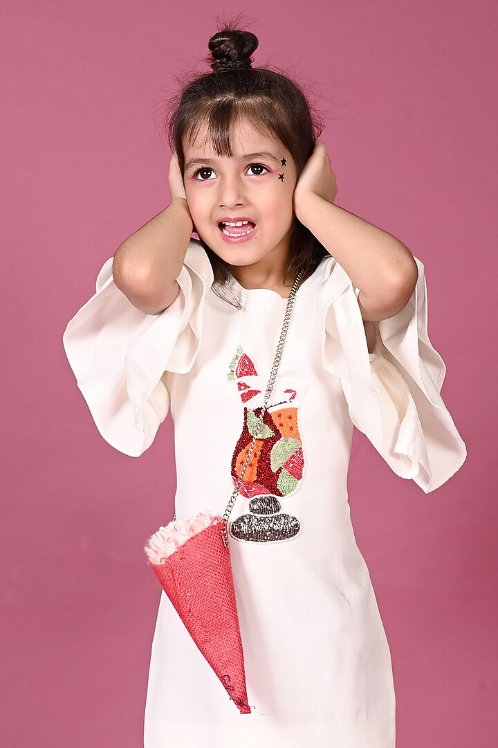 White Japanese Fabric Hand Embroidered Dress For Girls by MISS NAKHREBAAZ at Pernia's Pop Up Shop