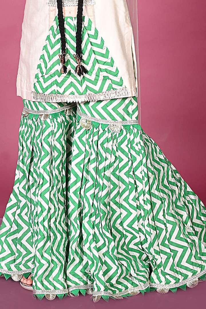White & Green Cotton Patch Work Kurta Set For Girls by MISS NAKHREBAAZ at Pernia's Pop Up Shop