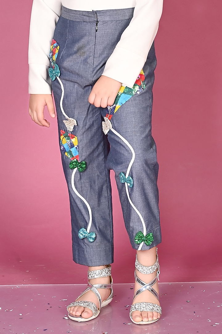 White & Blue Denim Hand Embroidered Co-Ord Set by MISS NAKHREBAAZ at Pernia's Pop Up Shop