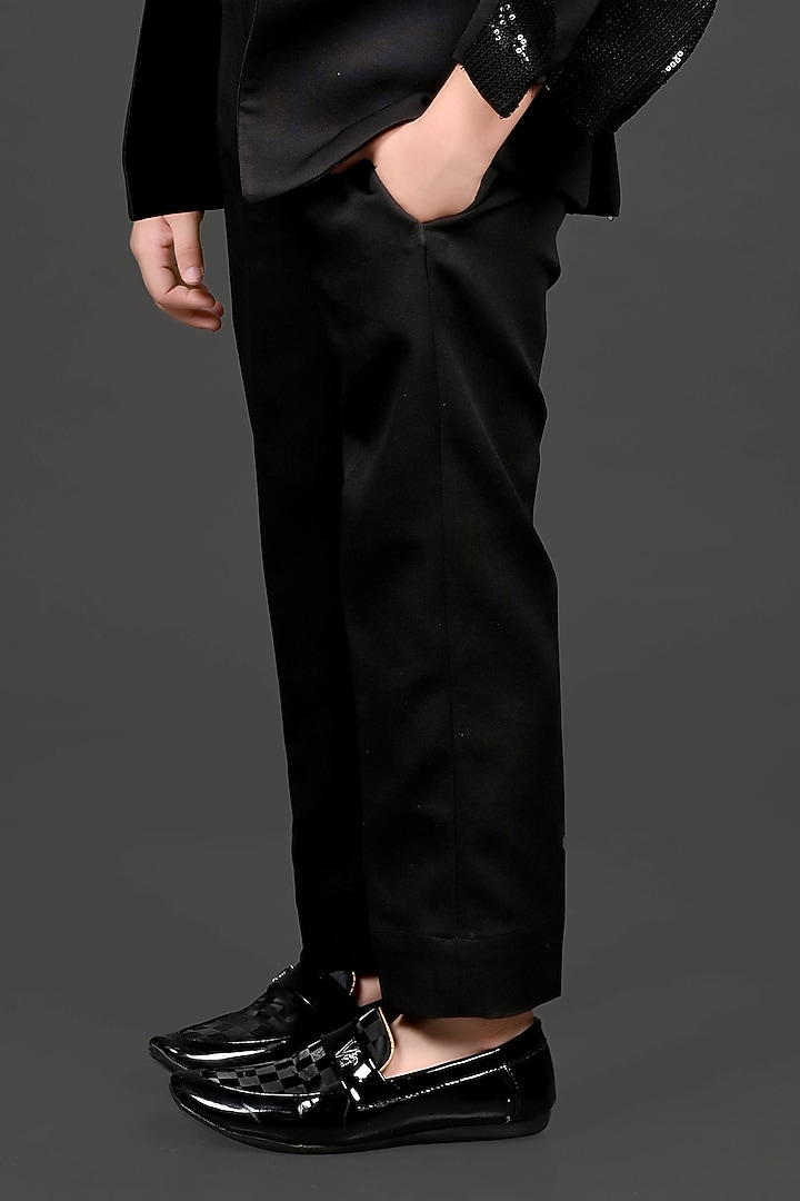 Black Cotton Blazer Set For Boys by MISS NAKHREBAAZ at Pernia's Pop Up Shop