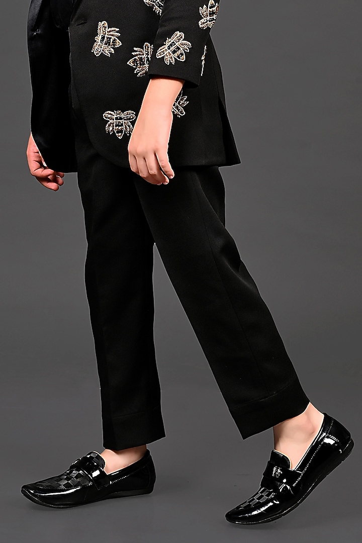 Black Japanese Hand Embroidered Blazer Set For Boys by MISS NAKHREBAAZ at Pernia's Pop Up Shop