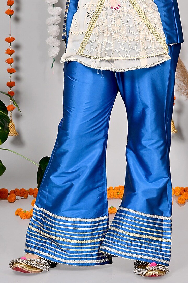 Royal Blue Silk Motif Hand Embroidered Co-Ord Set For Girls by MISS NAKHREBAAZ at Pernia's Pop Up Shop