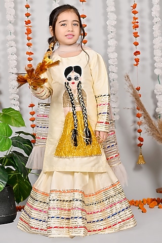 Ivory Silk Sharara Set For Girls by MISS NAKHREBAAZ