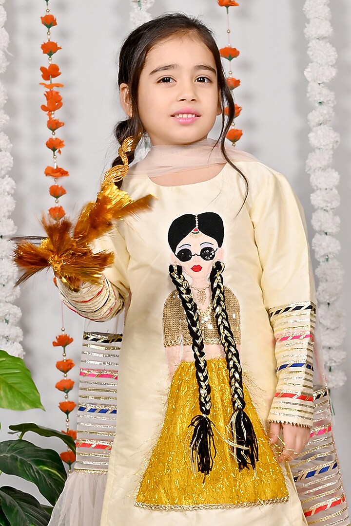 Ivory Silk Sharara Set For Girls by MISS NAKHREBAAZ at Pernia's Pop Up Shop