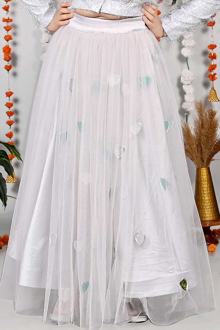 Silver & Grey Mirror Hand Embroidered Skirt Set For Girls by MISS NAKHREBAAZ at Pernia's Pop Up Shop