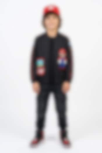 Black & Red Japanese Bomber Jacket For Boys by MISS NAKHREBAAZ at Pernia's Pop Up Shop