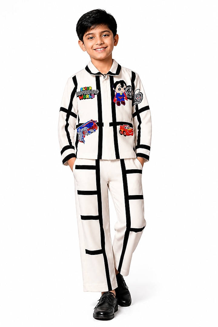 White & Black Japanese Gaming Patch Co-Ord Set For Boys by MISS NAKHREBAAZ at Pernia's Pop Up Shop