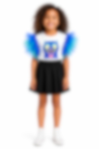 White Japanese Monster Patch Skirt Set For Girls by MISS NAKHREBAAZ at Pernia's Pop Up Shop
