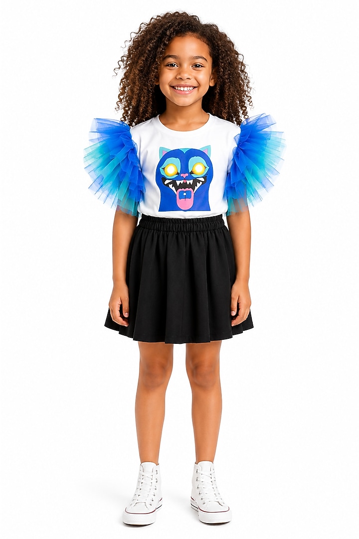 White Japanese Monster Patch Skirt Set For Girls by MISS NAKHREBAAZ at Pernia's Pop Up Shop