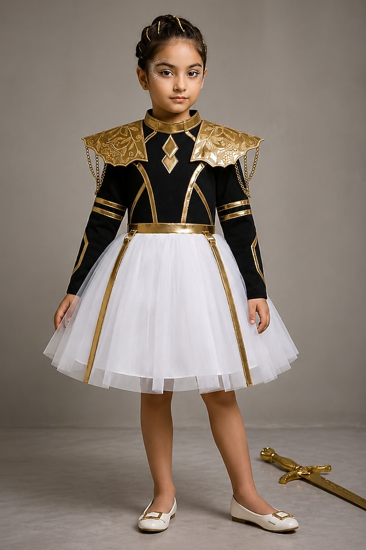Black & Gold Japanese Embellished Dress For Girls by MISS NAKHREBAAZ at Pernia's Pop Up Shop
